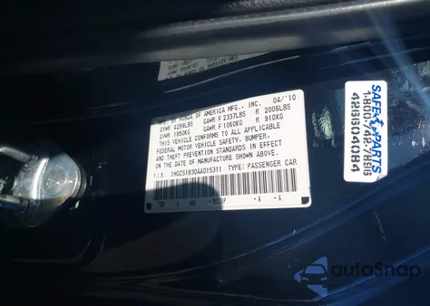 2010 Honda Accord 2.4 Lx-S z USA, uszkodzony, nr VIN 1HGCS1B30AA015311